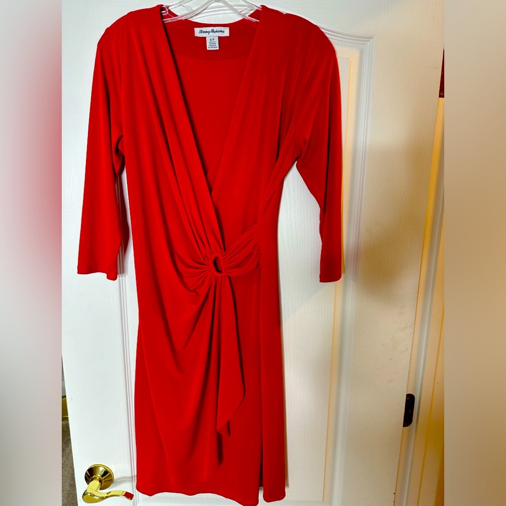 Tommy Bahama 3/4 sleeve faux wrap dress, size small.